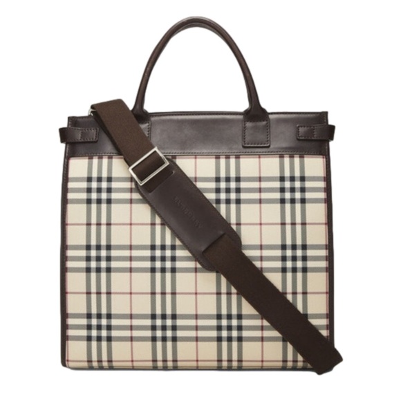 New! BURBERRY Brown House Check Canvas Tote, Iconic Plaid with Leather Handles - Picture 2 of 8